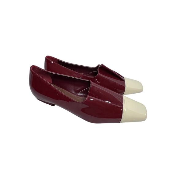 L'AUTRE CHOSE Red and Ivory Patent Leather Women's Loafers Size UE 37 Pleaded - Picture 2 of 13